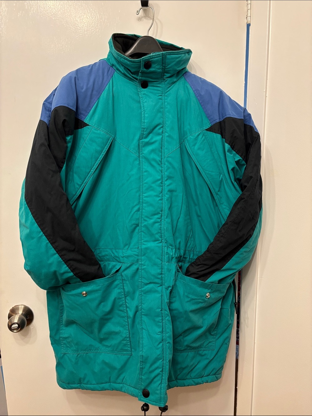 Vintage 90s Men's Teal Colorblock Winter Parka Ski Jacket